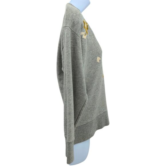 J Crew Sweater Womens Small Gray Embroidered Floral Gold Feminine Fall Holiday - Picture 7 of 9